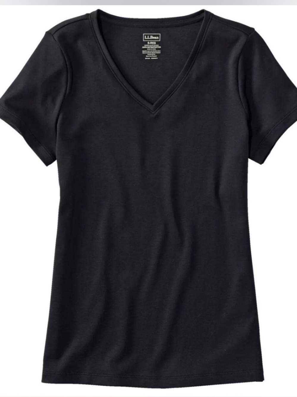 LL Bean 3X Plus 100% SUPIMA® COTTON V-Neck Tee Black NWT